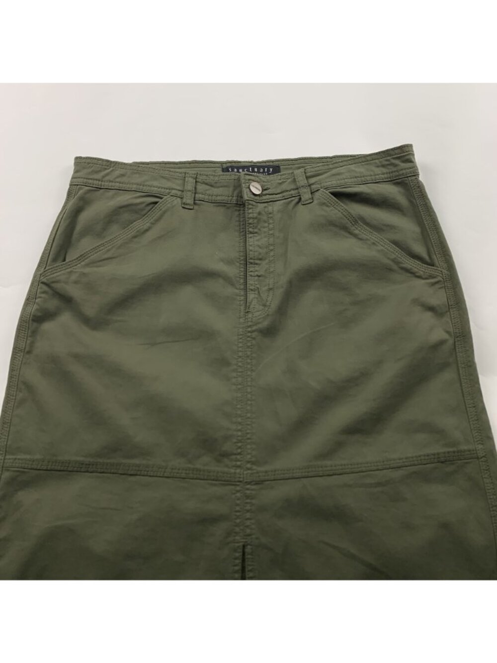 Sanctuary Dark Burnt Olive Canvas Split Front Triple Threat Pencil Skirt 29 New - Picture 2 of 6